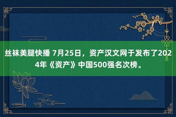 丝袜美腿快播 7月25日，资产汉文网于发布了2024年《资产》中国500强名次榜。