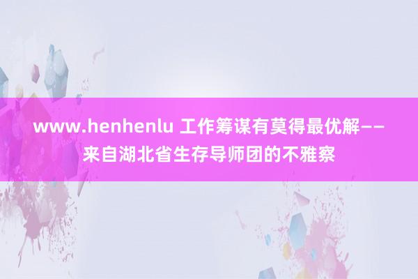 www.henhenlu 工作筹谋有莫得最优解——来自湖北省生存导师团的不雅察