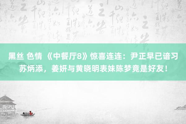 黑丝 色情 《中餐厅8》惊喜连连：尹正早已谙习苏炳添，姜妍与黄晓明表妹陈梦竟是好友！