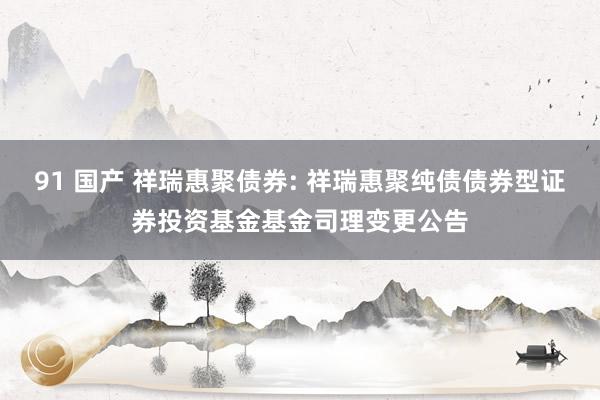 91 国产 祥瑞惠聚债券: 祥瑞惠聚纯债债券型证券投资基金基金司理变更公告