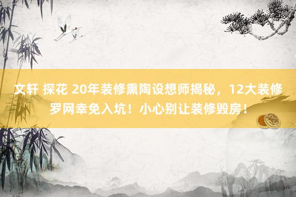 文轩 探花 20年装修熏陶设想师揭秘，12大装修罗网幸免入坑！小心别让装修毁房！